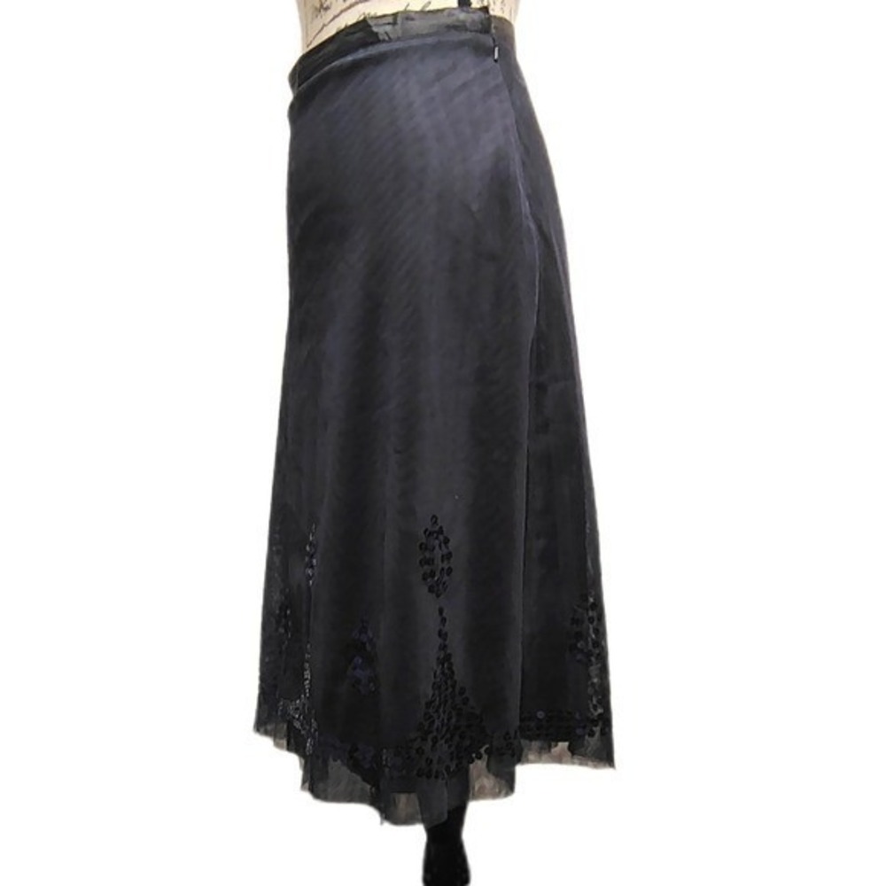 Vintage Y2K Womens Old Navy Chiffon Sequin Black A-Line Midi Skirt 14 Goth Party